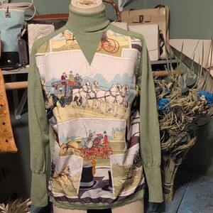 Hermes Multicolor Graphic Turtleneck Sweater Vintage Preloved Silk Wool 42